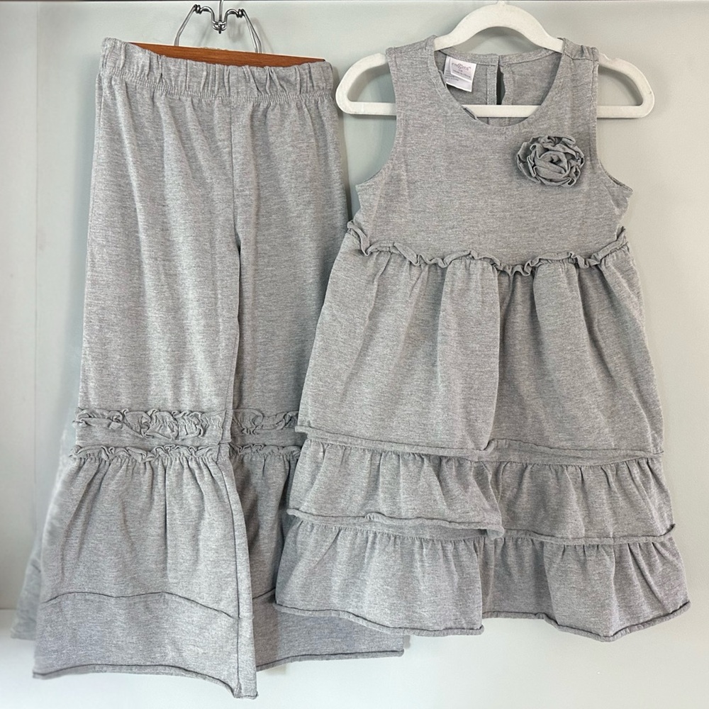 cReations Girls 7/8 Gray Ruffle Tunic Top & Pants Set Soft Lounge Outfit